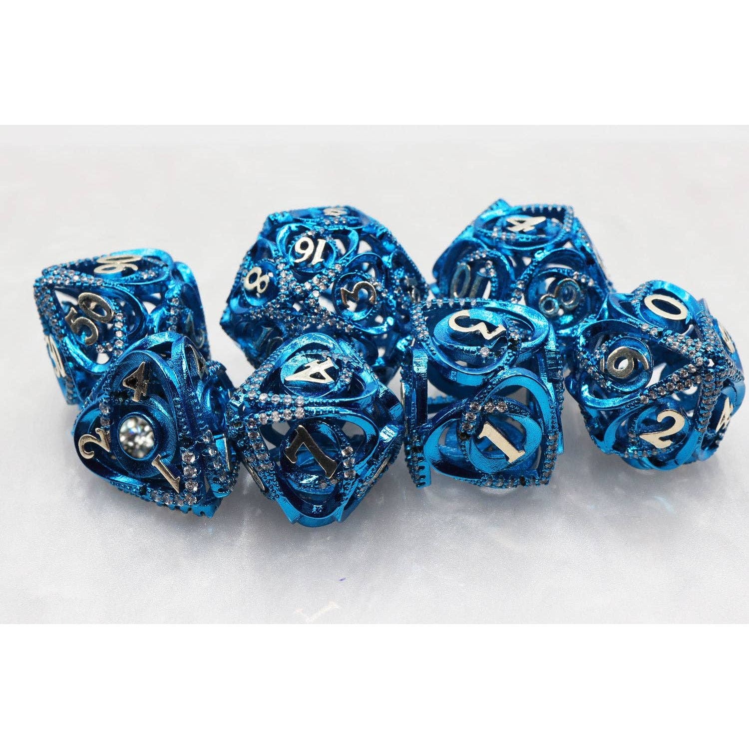 Hollow Hearts: Jeweled Blue - Metal RPG Dice Set
