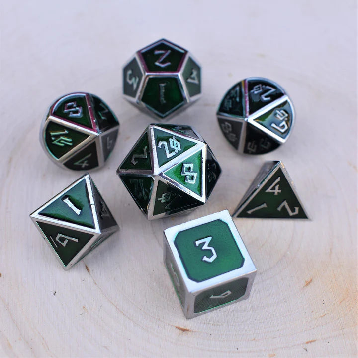 Misty Mountain - Elder Runes: Emerald And Silver - 7-set Metal Dice