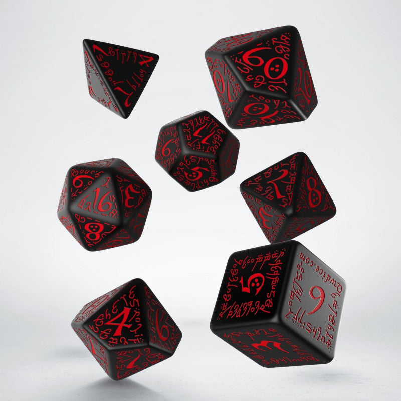 Elvish Black & Red Set of 7 Polyhedral Dice
