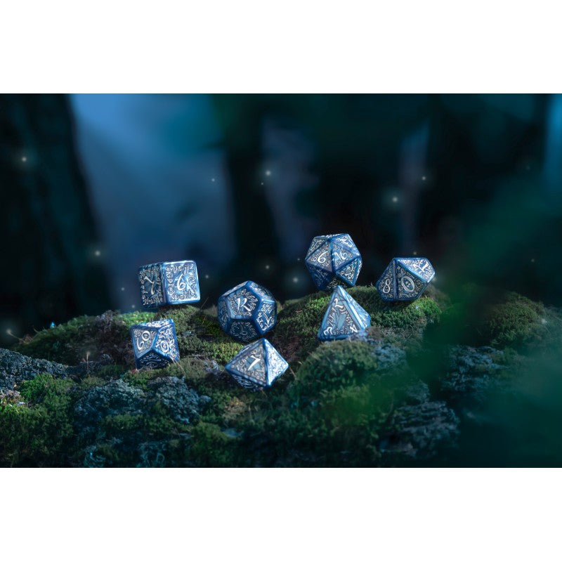 Elvish Cobalt & Silver Set of 7 Polyhedral Dice