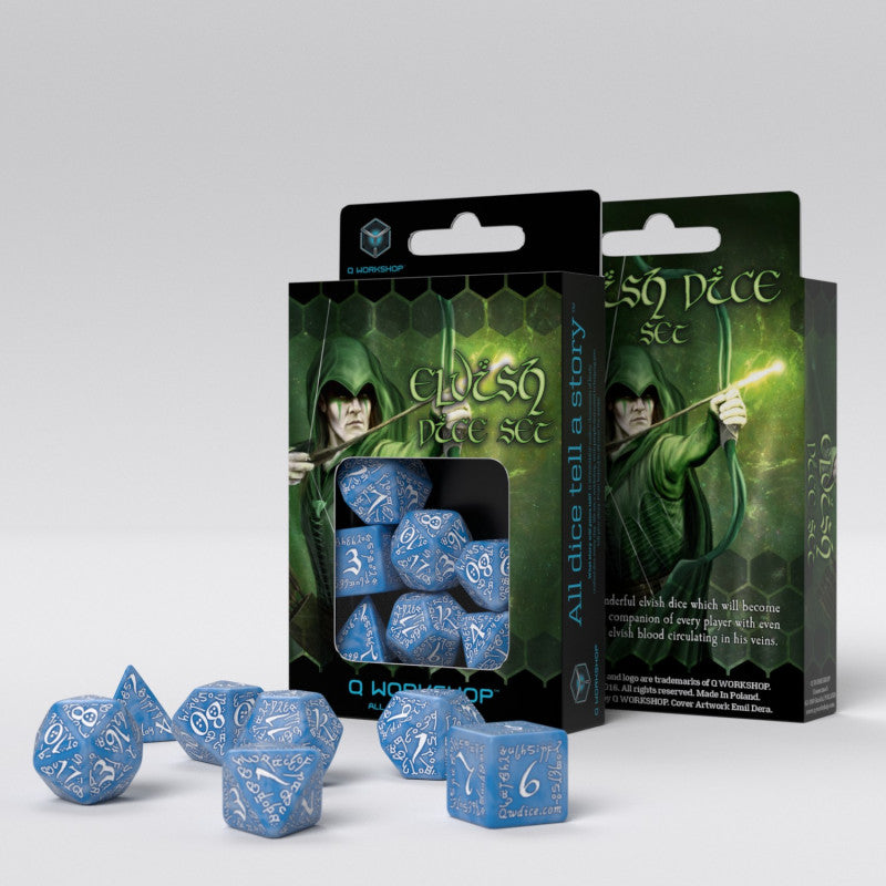 Elvish Glacier & White Set of 7 Polyhedral Dice