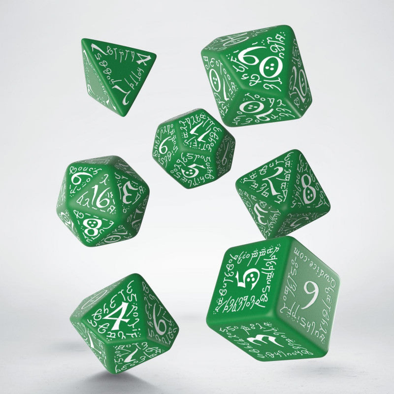 Elvish Green & White Set of 7 Polyhedral Dice
