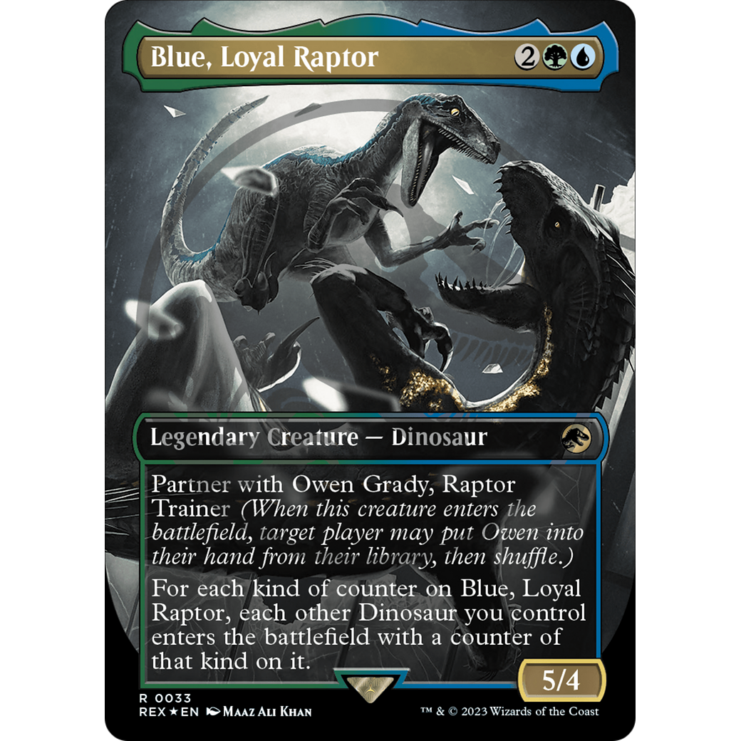 Blue, Loyal Raptor (Borderless) (Emblem) (REX-033) - Jurassic World Collection (Borderless) Foil