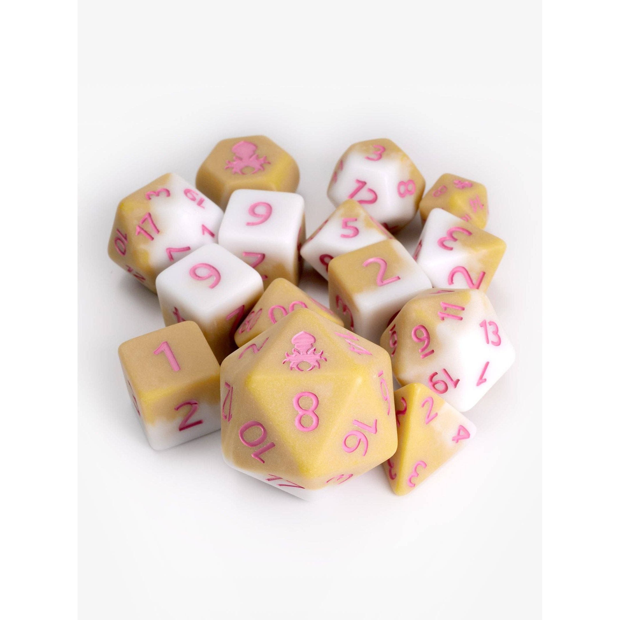 Strawberry Latte Matte 14pc Dice Set inked in Pink
