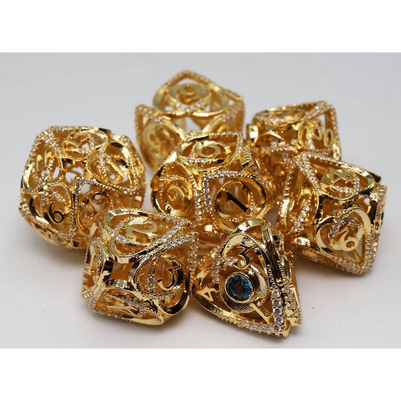 Hollow Hearts: Jeweled Gold - Metal RPG Dice Set