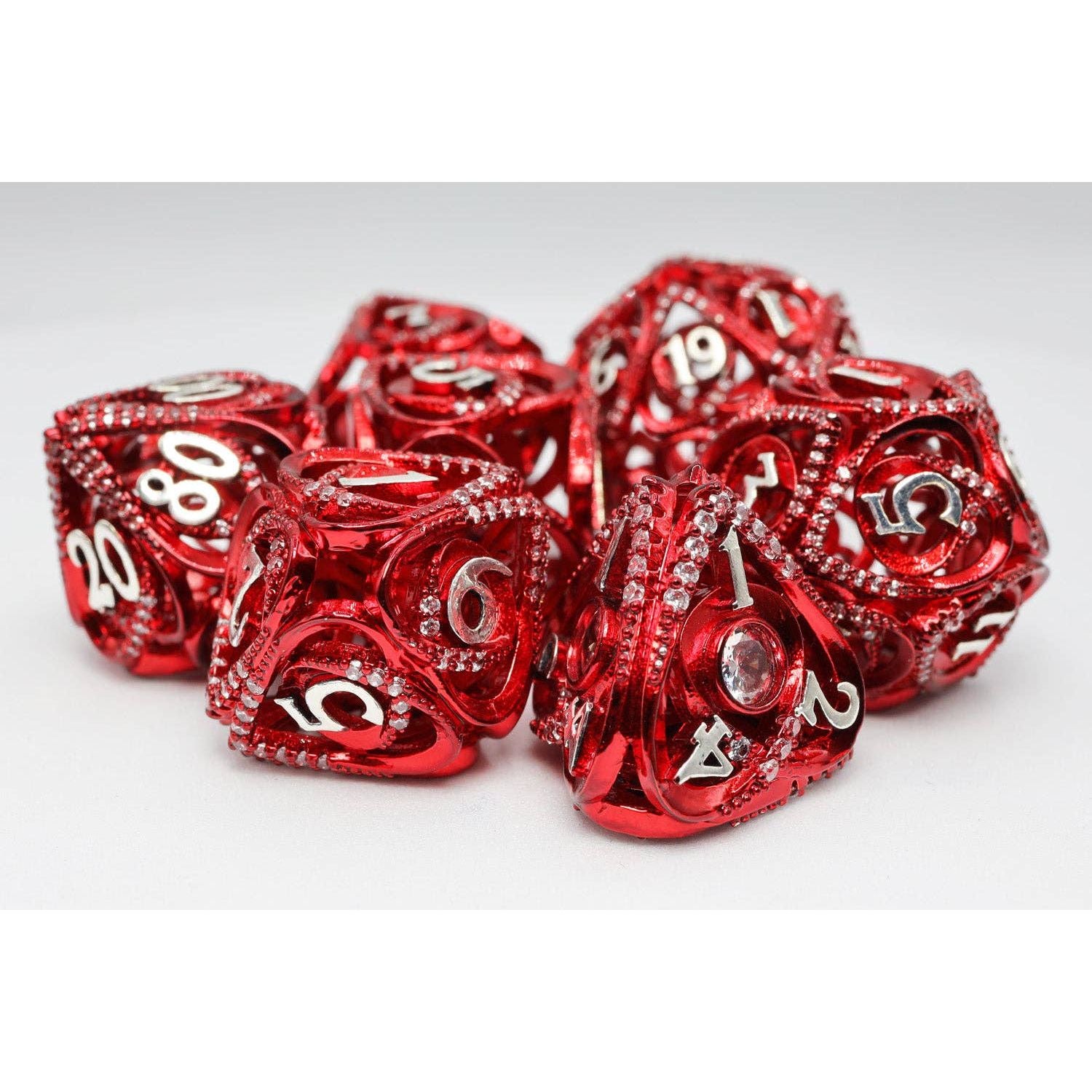 Hollow Hearts: Jeweled Red - Metal RPG Dice Set