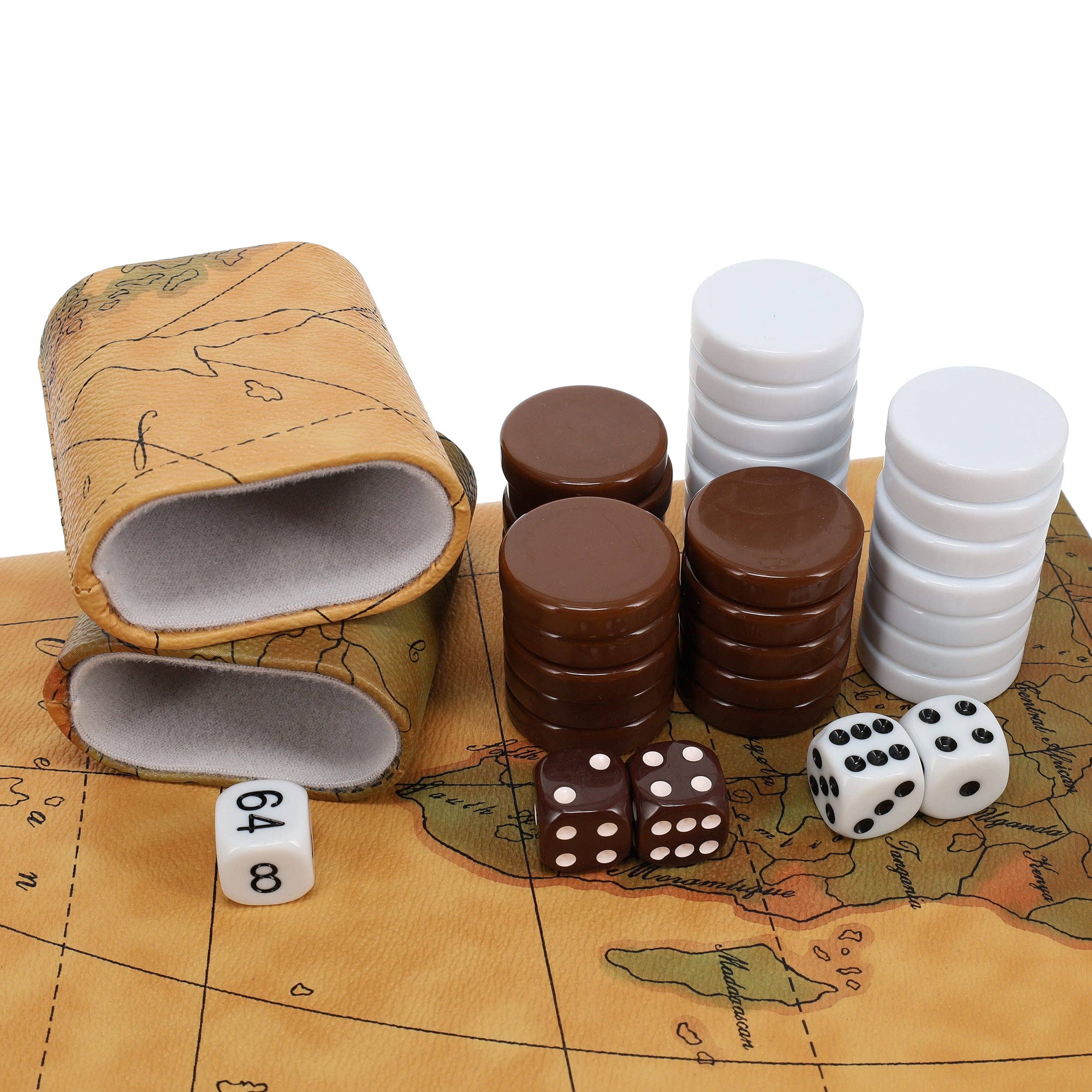 Tan Map Style Leatherette Backgammon Set, 18 x 11 in.