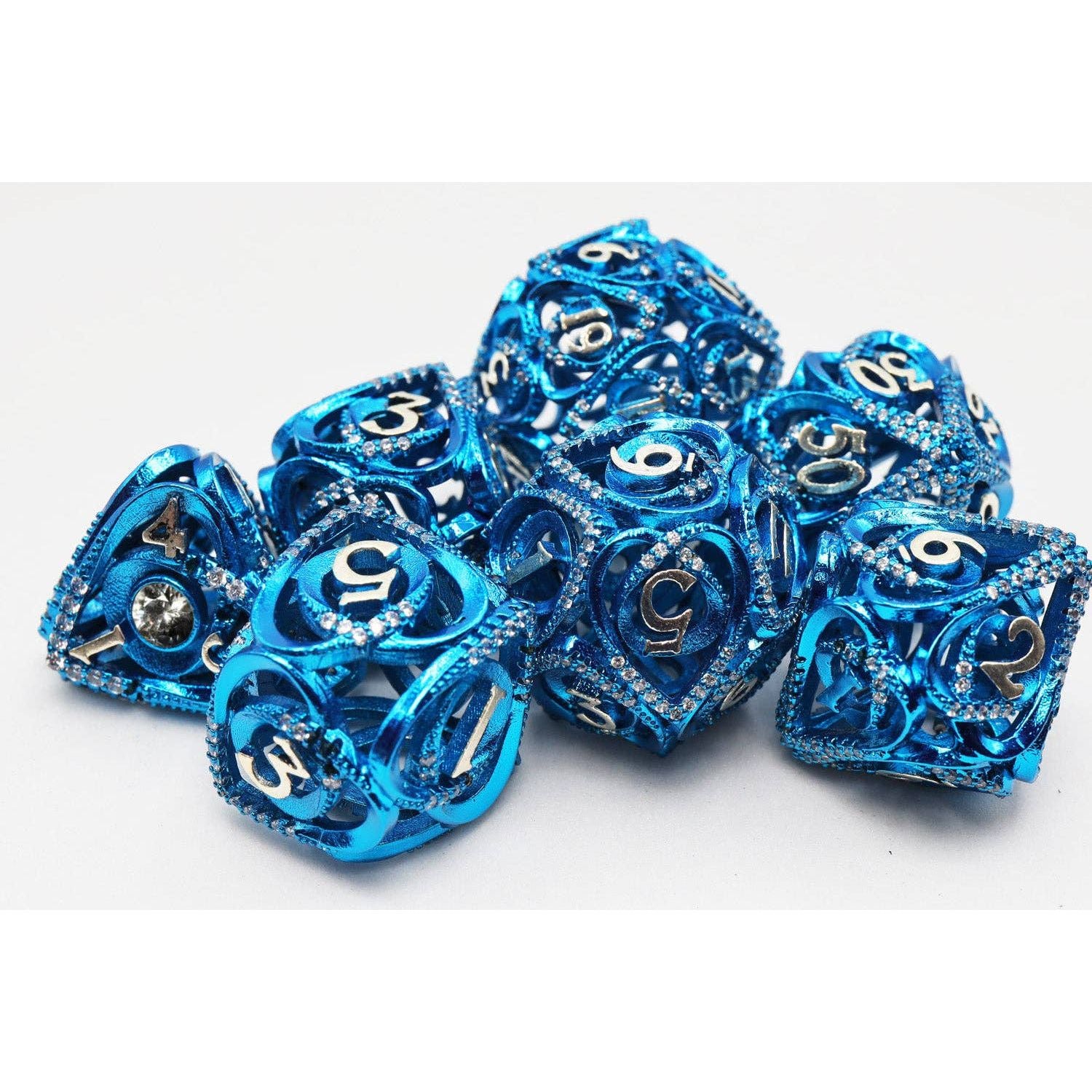 Hollow Hearts: Jeweled Blue - Metal RPG Dice Set