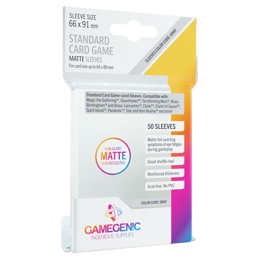 Gamegenic: Grey 50ct Standard Matte Sleeves 66 X 91mm