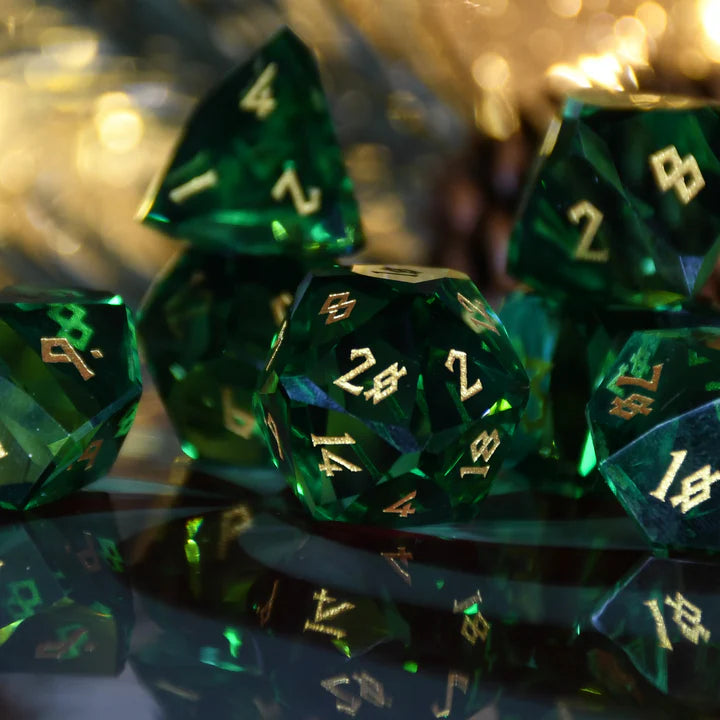 Misty Mountain - Emerald - 7-set Multifaceted Glass Dice
