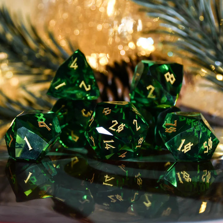 Misty Mountain - Emerald - 7-set Multifaceted Glass Dice