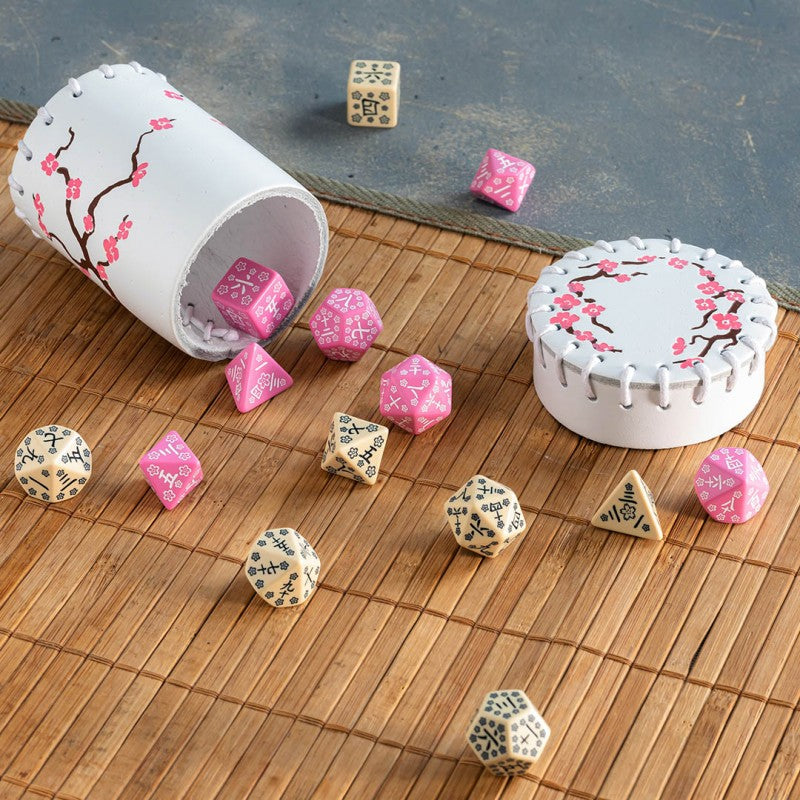 Sakura Cherry Blossom White Leather Dice Cup