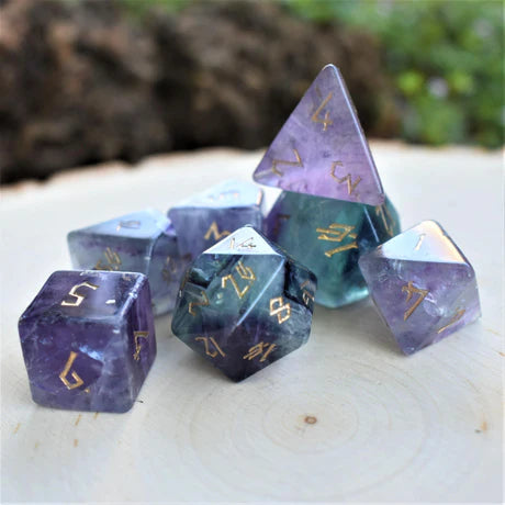 Misty Mountain - Purple Fluorite - 7-set Stone Dice