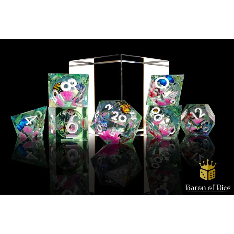 Baron of Dice: Summer Butterfly - Liquid Core 7 Piece Polyhedral RPG Dice Set