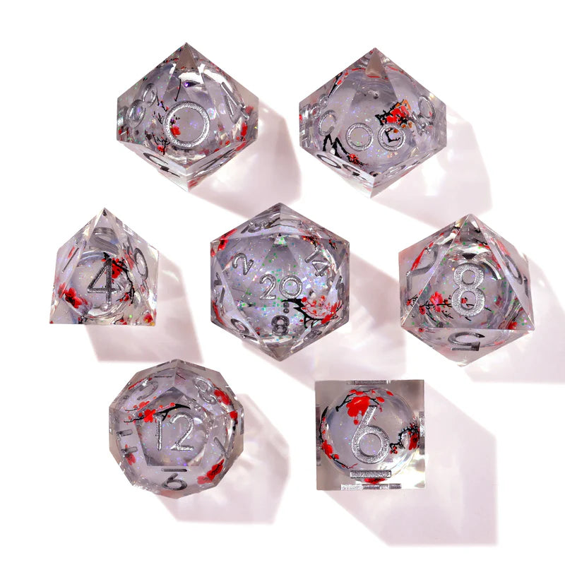 Baron of Dice: Winter Cherry Blossom - Liquid Core 7 Piece Polyhedral RPG Dice Set