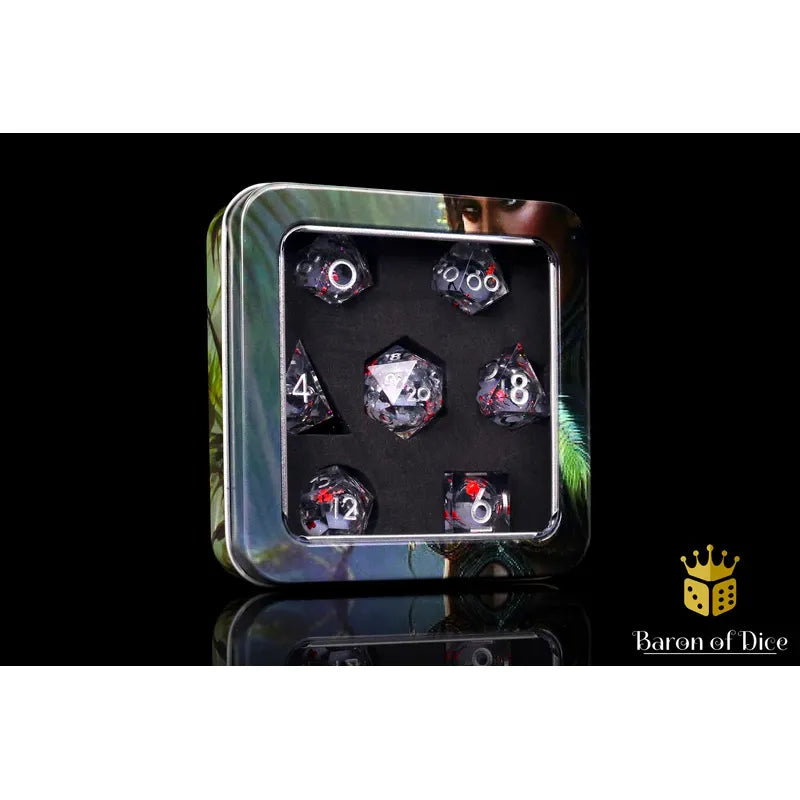 Baron of Dice: Winter Cherry Blossom - Liquid Core 7 Piece Polyhedral RPG Dice Set