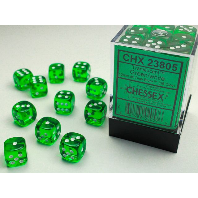 Chessex Translucent Small Green/White Six-Sided 12mm Dice