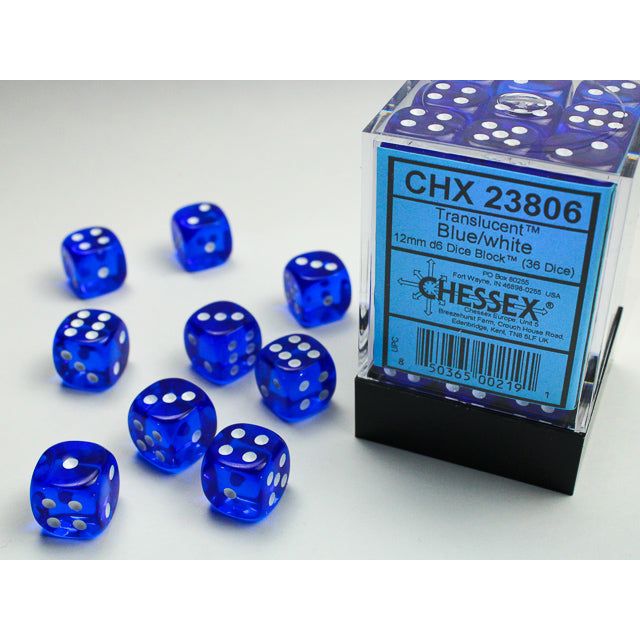 Chessex Translucent Small Blue/White Six-Sided 12mm Dice