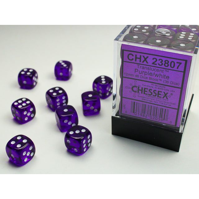 Chessex Translucent Small Purple/White Six-Sided 12mm Dice