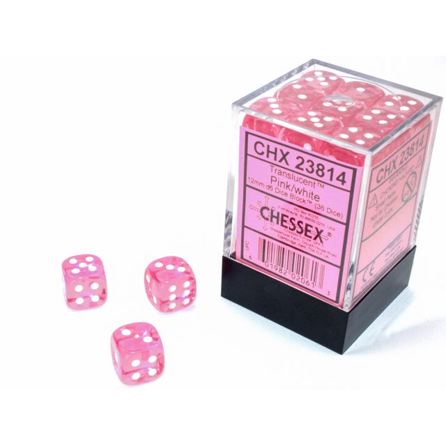 Chessex Translucent Pink/White Six-Sided 12mm Dice