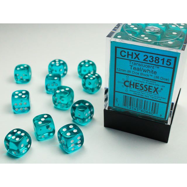 Chessex Translucent Small Teal/White Six-Sided 12mm Dice