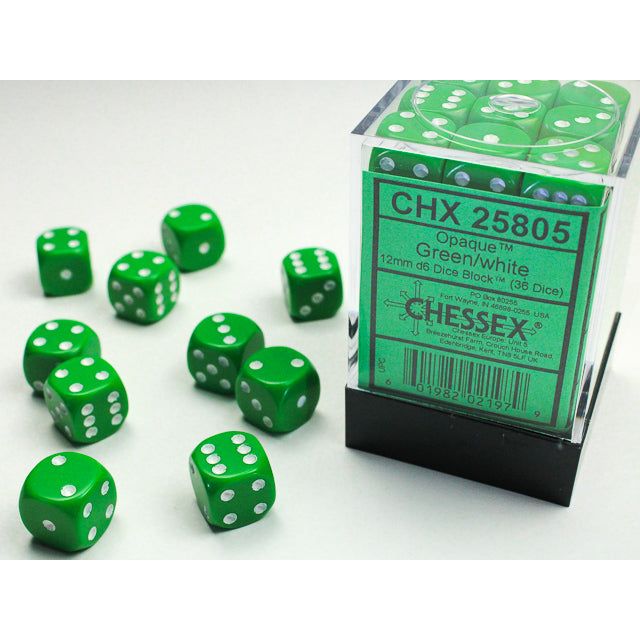 Chessex Opaque Green/White Six-Sided 12mm Dice