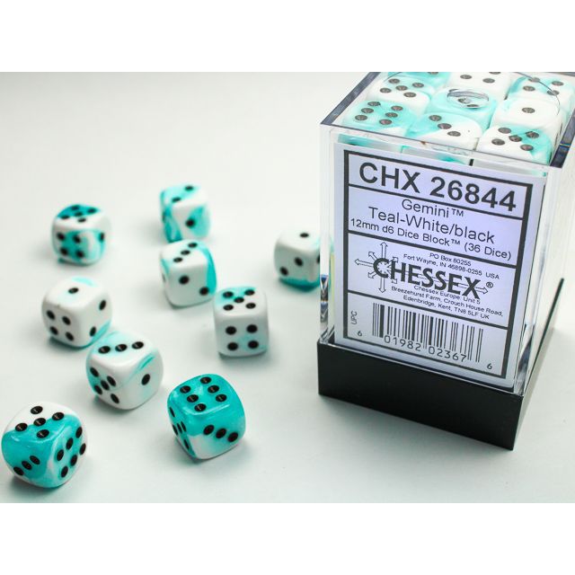 Chessex Gemini Teal-White/Black Six-Sided 12mm Dice