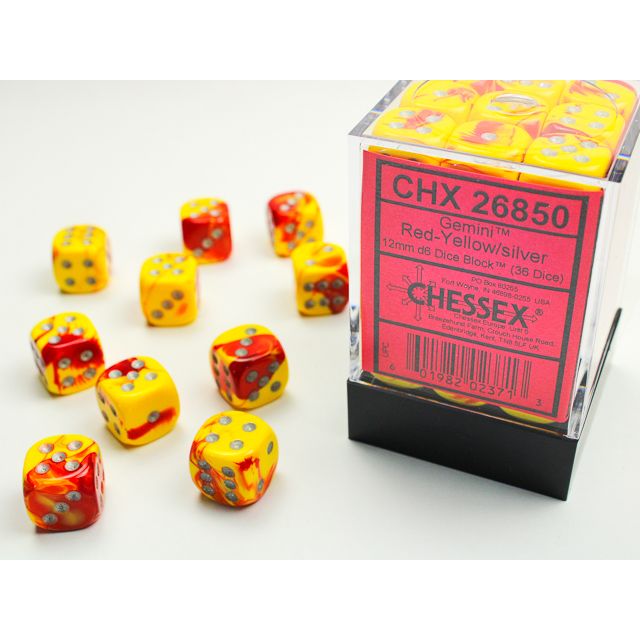 Chessex Gemini Red-Yellow/Silver Six-Sided 12mm Dice