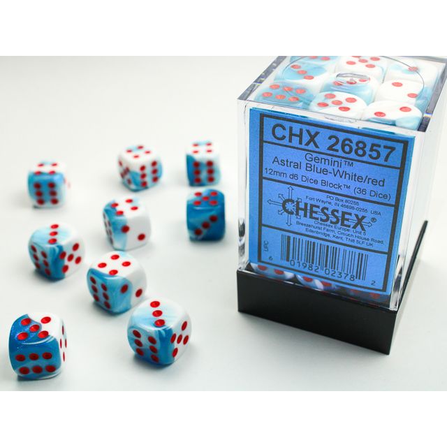 Chessex Gemini Astral Blue-White/Red Six-Sided 12mm Dice