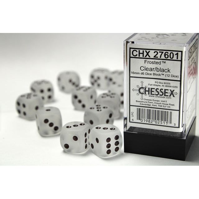 Chessex Frosted Clear/Black Six-Sided 16mm Dice