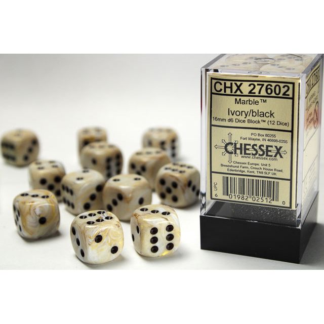 Chessex Marble Ivory/Black Six-Sided 16mm Dice