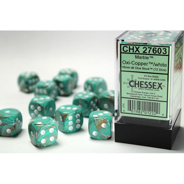 Chessex Marble Oxi-Copper/White Six-Sided 16mm Dice