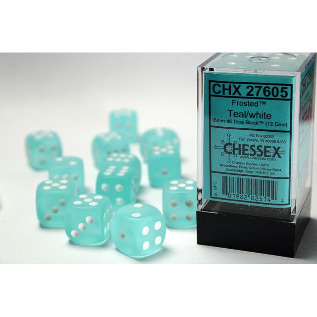 Chessex Frosted Teal/White Six-Sided 16mm Dice