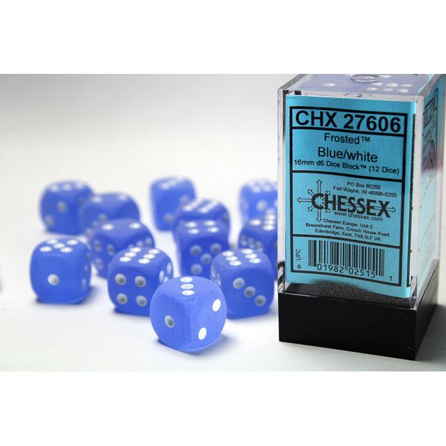 Chessex Frosted Blue/White Six-Sided 16mm Dice