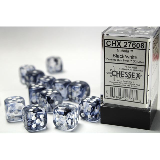 Chessex Nebula Black/White Six-Sided 16mm Dice