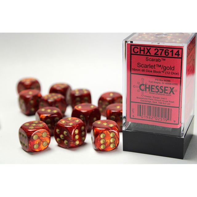 Chessex Scarab Scarlet/Gold Six-Sided 16mm Dice
