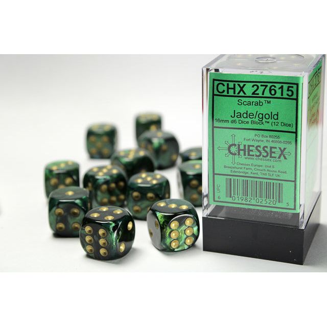 Chessex Scarab Jade/Gold Six-Sided 16mm Dice