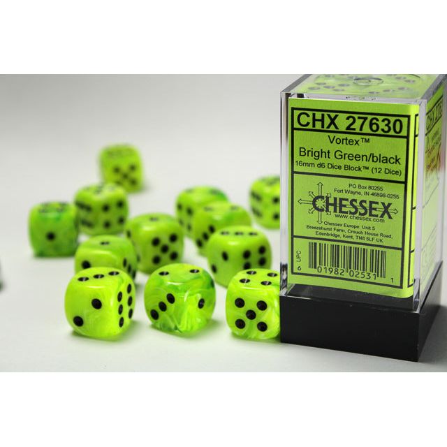 Chessex Vortex 16mm D6 Bright Green / Black Dice