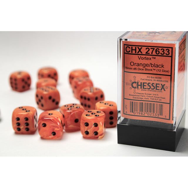 Chessex Vortex Orange/Black Six-Sided 16mm Dice