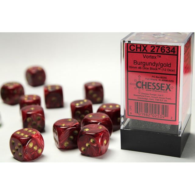 Chessex Vortex Burgundy/Gold Six-Sided 16mm Dice