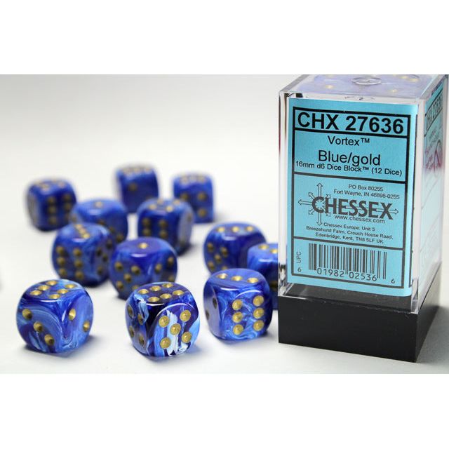 Chessex Vortex Blue/Gold Six-Sided 16mm Dice