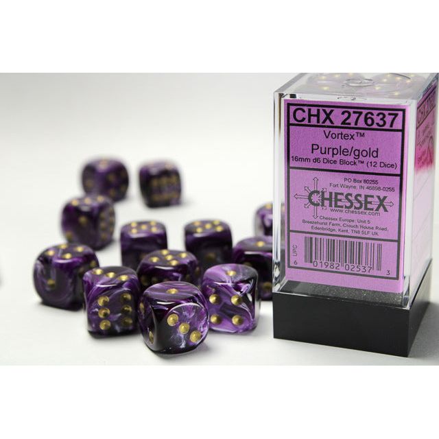 Chessex Vortex Purple/Gold Six-Sided 16mm Dice