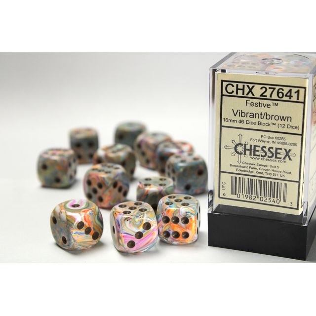 Chessex Festive Vibrant/Brown Six-Sided 16mm Dice