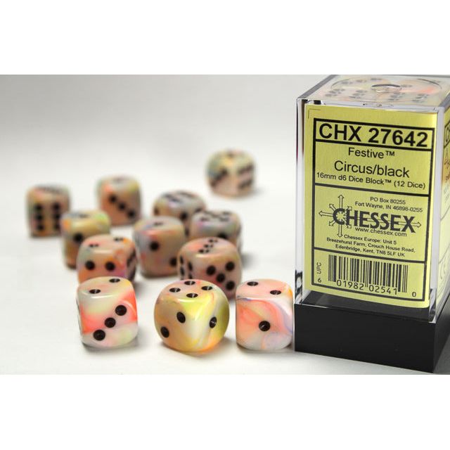 Chessex Festive Circus/Black Six-Sided 16mm Dice