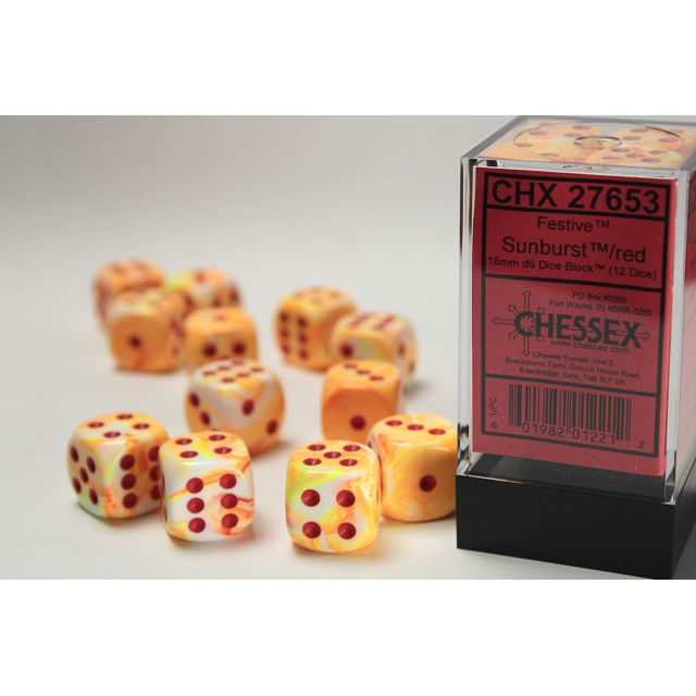 Chessex Festive Sunburst w/Red Six-Sided 16mm Dice