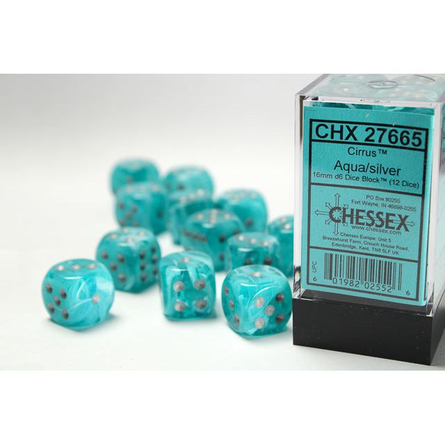 Chessex Cirrus Aqua/Silver Six-Sided 16mm Dice