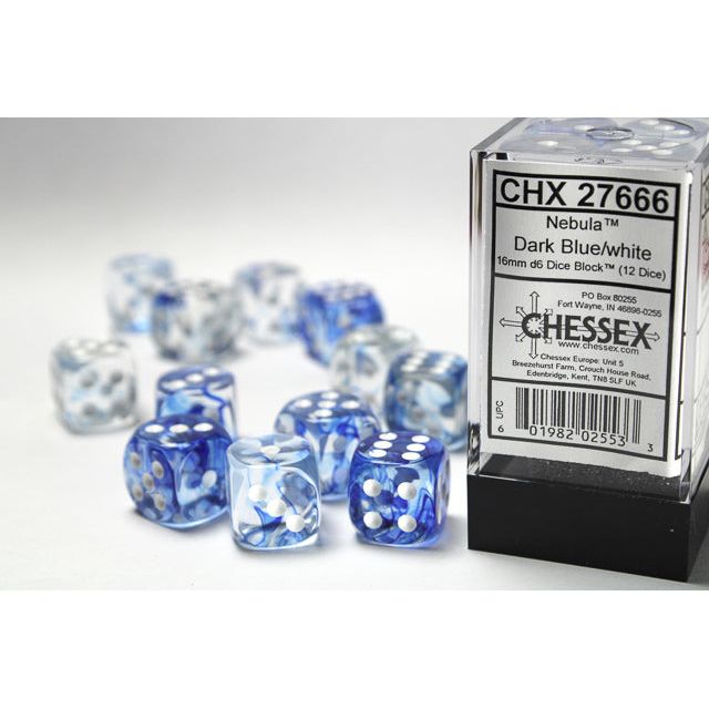 Chessex Nebula Dark Blue/White Six-Sided 16mm Dice