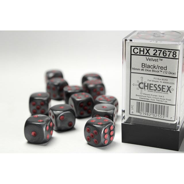 Chessex Velvet Black/Red Six-Sided 16mm Dice