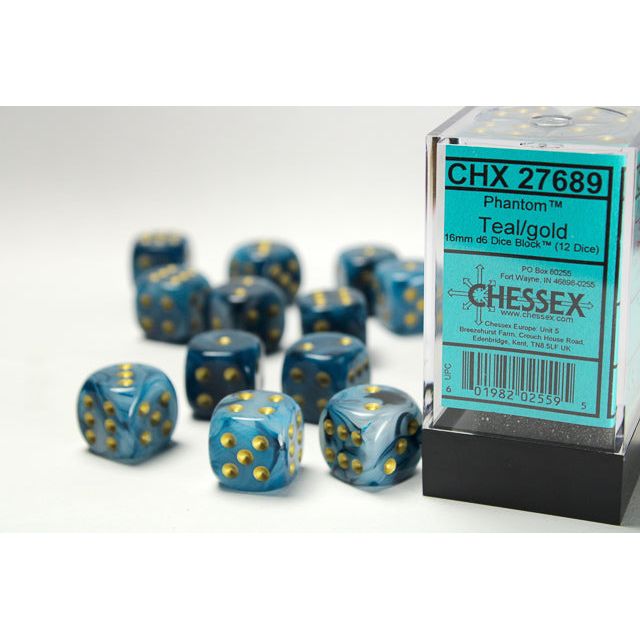 Chessex Phantom Teal/Gold Six-Sided 16mm Dice