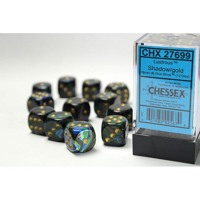 Chessex Lustrous Shadow/Gold 16mm Dice